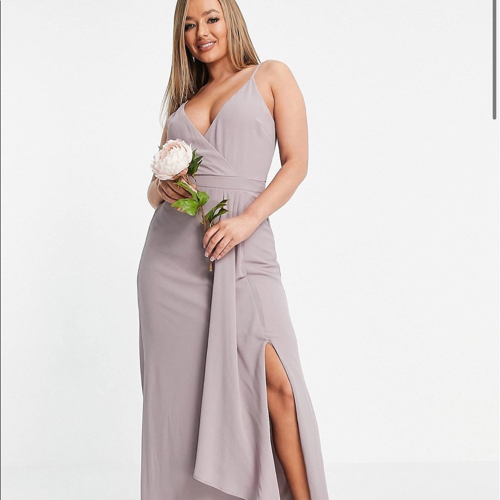 🩷 New ASOS 🩷 cami wrap maxi dress with fishtail in light gray